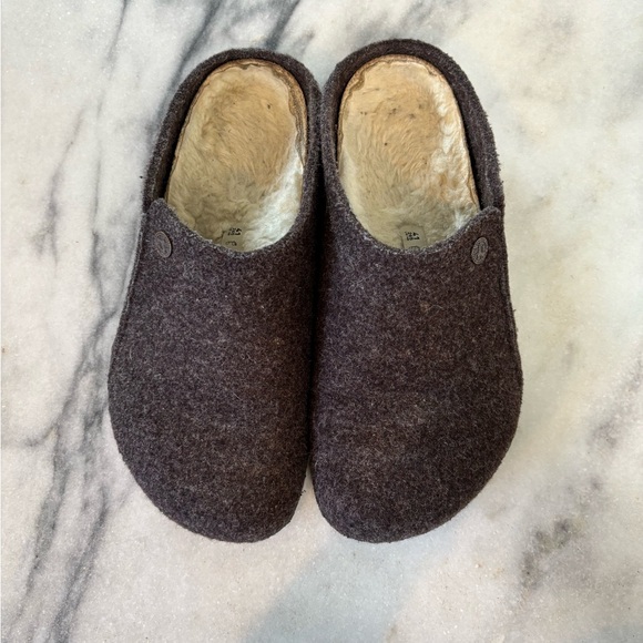 Birkenstock Dark Brown Wool Slip-Ons - Picture 2 of 7